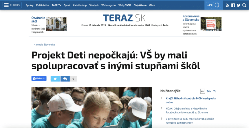 Article in Slovakian Newspaper examining the power of MyMachine for the education system
